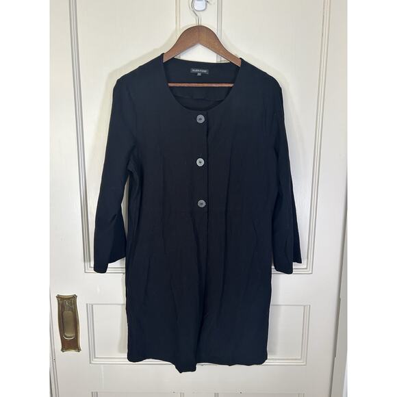 Eileen Fisher Long Length Button Front Tunic Blazer Womens Size Medium Black - Picture 1 of 9